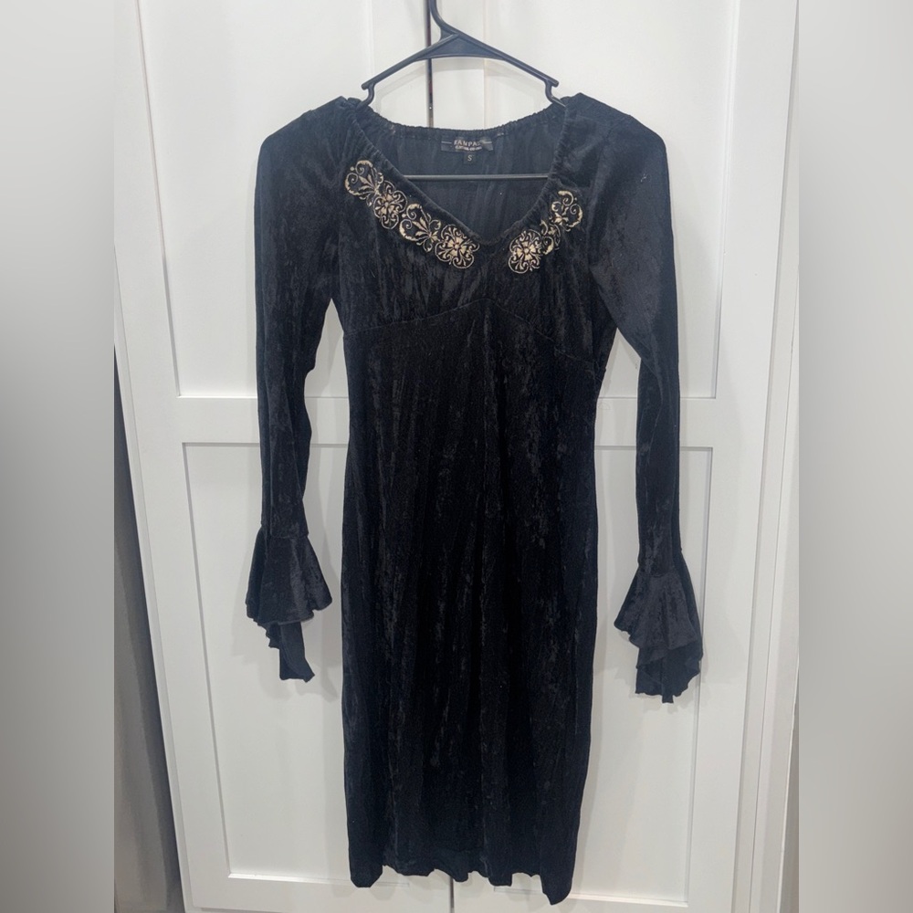 Rampage Black Velvet Dress with Gold Detailing